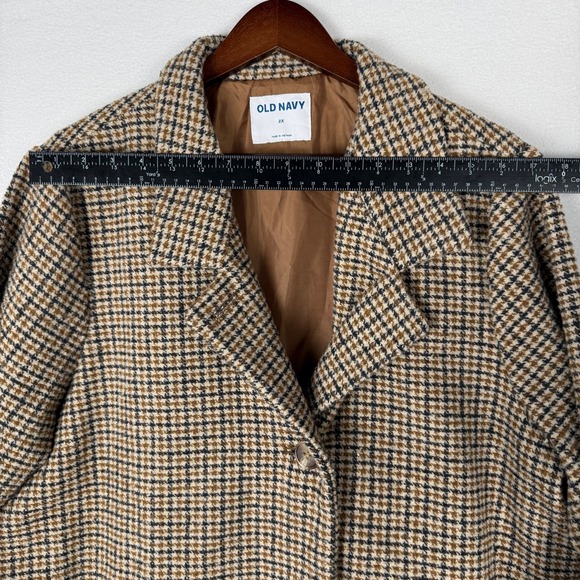 NEW Old Navy Womens 2X Houndstooth Wool Blend Coat Brown Tan Plaid Overcoat - Picture 8 of 14
